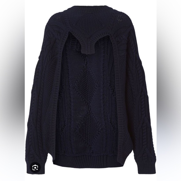 Brand new with tags BURBERRY ink blue cutout cable knit sweater. Blue in color. - Picture 1 of 8